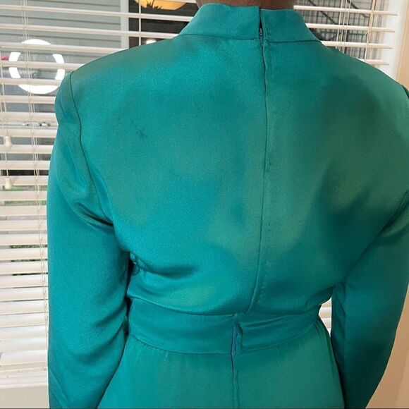 Vintage Mirella Cavorso Neiman Marcus Vintage Silk Teal Midi Dress - Picture 10 of 13